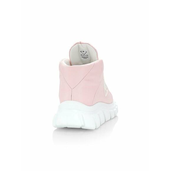 Prada Rush Piuma Nylon Pink White Platform Flat High Top Trainer Sneaker 37.5 - Picture 9 of 11